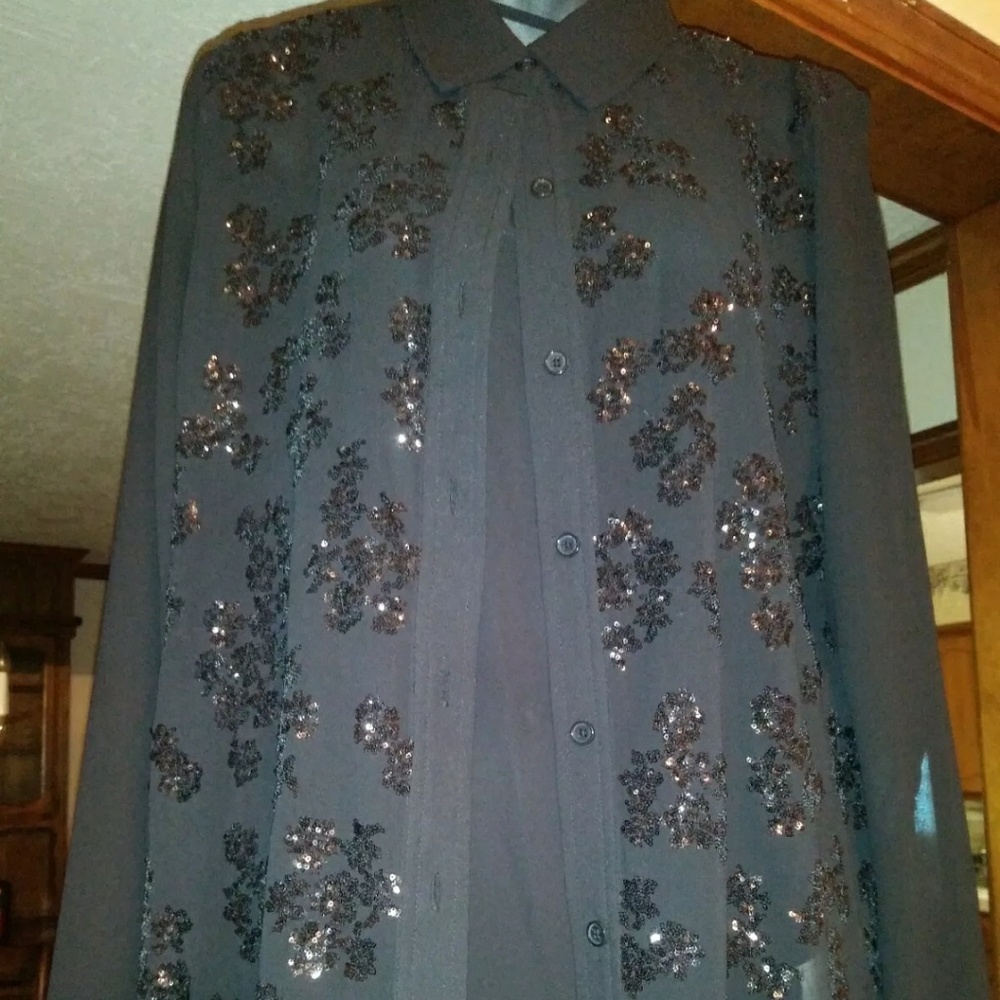 Ladies Michael Kors Black Sequin Sheer Blouse